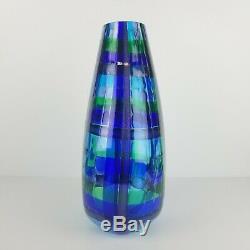 Murano Glass Vase Blue Green Plaid Italian Optic Raffael Eros Contemporary 13in