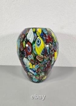 Murano Glass Vase Blue Red Yellow Millefiori 7 Tall Vintage With Sticker