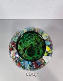 Murano Glass Vase Blue Red Yellow Millefiori 7 Tall Vintage With Sticker
