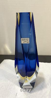 Murano Glass Vase By Alessandro Mandruzzato Sommerso Blue Yellow 10 MCM