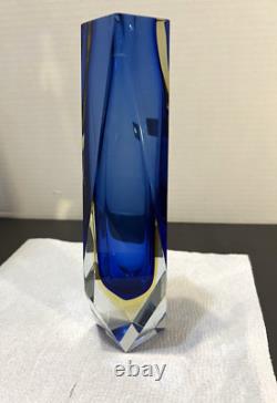 Murano Glass Vase By Alessandro Mandruzzato Sommerso Blue Yellow 10 MCM