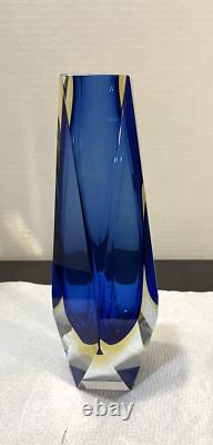Murano Glass Vase By Alessandro Mandruzzato Sommerso Blue Yellow 10 MCM
