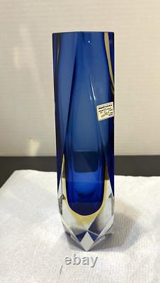 Murano Glass Vase By Alessandro Mandruzzato Sommerso Blue Yellow 10 MCM
