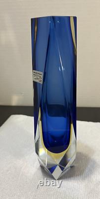 Murano Glass Vase By Alessandro Mandruzzato Sommerso Blue Yellow 10 MCM