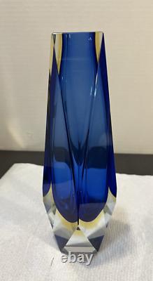 Murano Glass Vase By Alessandro Mandruzzato Sommerso Blue Yellow 10 MCM