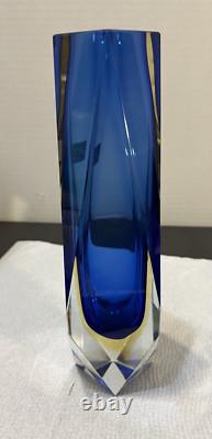 Murano Glass Vase By Alessandro Mandruzzato Sommerso Blue Yellow 10 MCM