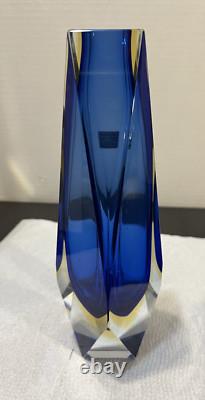 Murano Glass Vase By Alessandro Mandruzzato Sommerso Blue Yellow 10 MCM