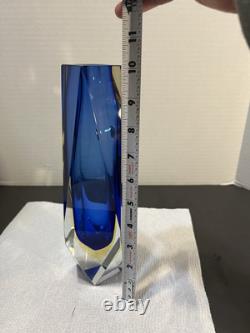 Murano Glass Vase By Alessandro Mandruzzato Sommerso Blue Yellow 10 MCM