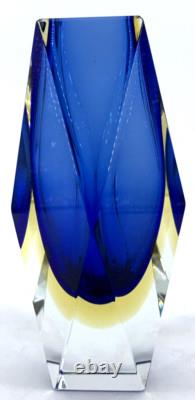 Murano Glass Vase By Alessandro Mandruzzato Sommerso Blue Yellow 6
