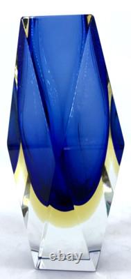 Murano Glass Vase By Alessandro Mandruzzato Sommerso Blue Yellow 6