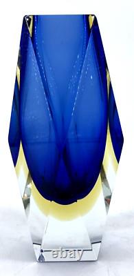 Murano Glass Vase By Alessandro Mandruzzato Sommerso Blue Yellow 6