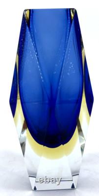 Murano Glass Vase By Alessandro Mandruzzato Sommerso Blue Yellow 6