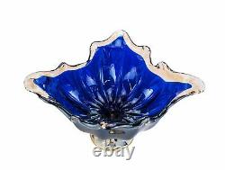 Murano Glass Vase Fruit Bowl Centerpiece & Capodimonte Porcelain Flowers Blue