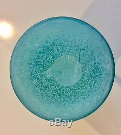 Murano Glass large Cenedese Scavo Cilindrical Vase Turquoise