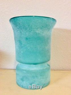 Murano Glass large Cenedese Scavo Cilindrical Vase Turquoise
