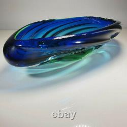 Murano Huge Vintage Bowl Green Blue Hand Blown Solid Retro Sommerso Italian 16