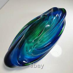 Murano Huge Vintage Bowl Green Blue Hand Blown Solid Retro Sommerso Italian 16