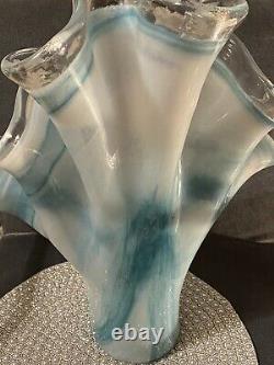 Murano Italy Art Glass Vase Handkerchief Clam Shell Ruffle Edged Swirls Bubbles