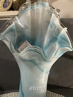 Murano Italy Art Glass Vase Handkerchief Clam Shell Ruffle Edged Swirls Bubbles