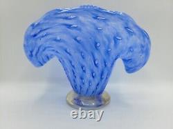 Murano Italy Blue Gold Bullicante Clam Bud Vase 3.5