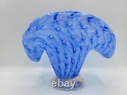 Murano Italy Blue Gold Bullicante Clam Bud Vase 3.5