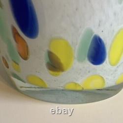 Murano Lavorazione Hand Blown Ruffle Vase Blue Yellow White Arte Made Italy MCM