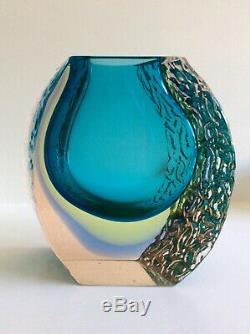 Murano Mandruzzato Uranium Block Vase Turquoise Yellow Blue Light Peach 2.47Kg