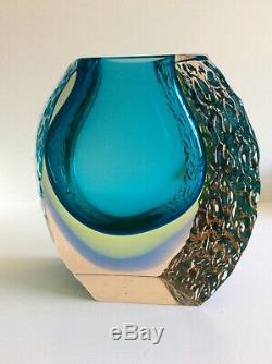 Murano Mandruzzato Uranium Block Vase Turquoise Yellow Blue Light Peach 2.47Kg