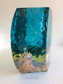 Murano Mandruzzato Uranium Block Vase Turquoise Yellow Blue Light Peach 2.47Kg