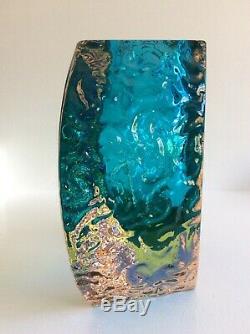 Murano Mandruzzato Uranium Block Vase Turquoise Yellow Blue Light Peach 2.47Kg