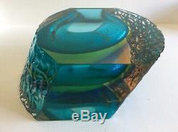 Murano Mandruzzato Uranium Block Vase Turquoise Yellow Blue Light Peach 2.47Kg