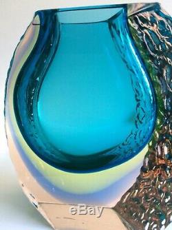 Murano Mandruzzato Uranium Block Vase Turquoise Yellow Blue Light Peach 2.47Kg