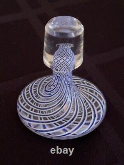 Murano Mid Century Art Glass Blue & White Latticino Ribbon Decanter Bottle Italy