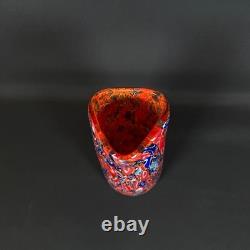 Murano Millefiori Art Glass Vase Red Orange Blue Multicolor 8 Tall
