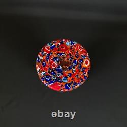 Murano Millefiori Art Glass Vase Red Orange Blue Multicolor 8 Tall