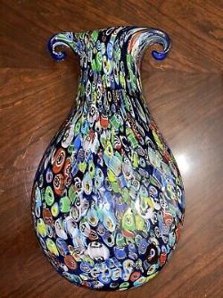 Murano Millefiori Colorful Blue Vase Italian Art Venice 13