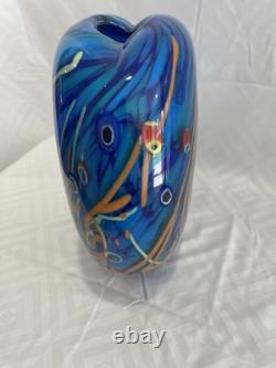 Murano Milleriori 20Th Century Modern Italian Design Colorful Blue Glass Vase
