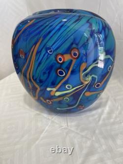 Murano Milleriori 20Th Century Modern Italian Design Colorful Blue Glass Vase