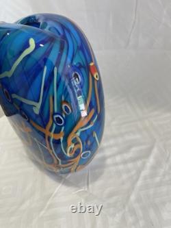 Murano Milleriori 20Th Century Modern Italian Design Colorful Blue Glass Vase