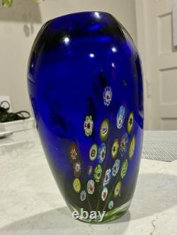 Murano Millifiori Cobalt Blue Glass Vase (Heavy)