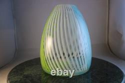 Murano Modern Art Blown Glass Vase Lime White Clear Green Blue 7 Tall x 5 Wide