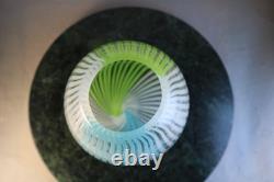 Murano Modern Art Blown Glass Vase Lime White Clear Green Blue 7 Tall x 5 Wide