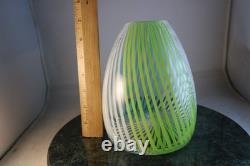 Murano Modern Art Blown Glass Vase Lime White Clear Green Blue 7 Tall x 5 Wide