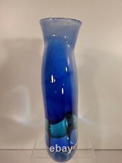 Murano Oball Signed Onesto Sommerso Blue/Green/Blue 10 Vase Original Label VGC