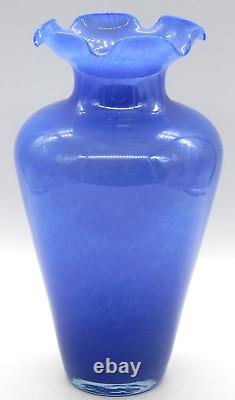 Murano Ruffled Blue/Purple 14 Large Art Glass Vase Made In Italy SPECTACULAR