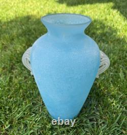 Murano Scavo Vase Blue Amphora Art Glass Vintage 12 Italian Excavation Vase
