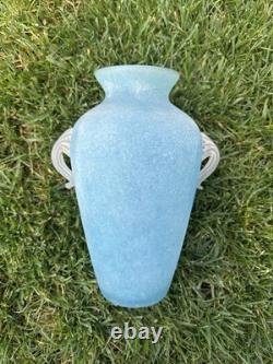Murano Scavo Vase Blue Amphora Art Glass Vintage 12 Italian Excavation Vase