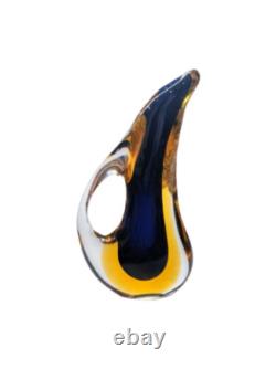 Murano Sommerso Glass Vase Blue Amber Teardrop Form Flavio Poli 6.5