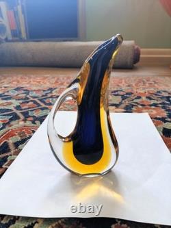 Murano Sommerso Glass Vase Blue Amber Teardrop Form Flavio Poli 6.5
