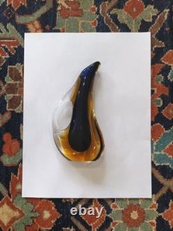 Murano Sommerso Glass Vase Blue Amber Teardrop Form Flavio Poli 6.5